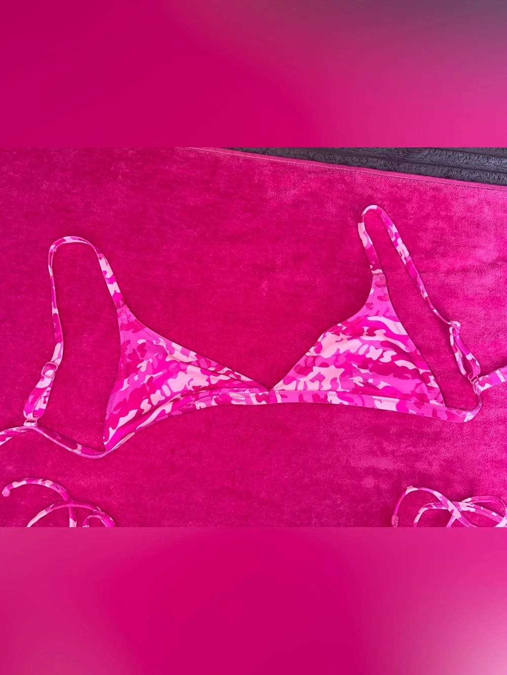 SKIMS Pink Camo Triangle String Bikini